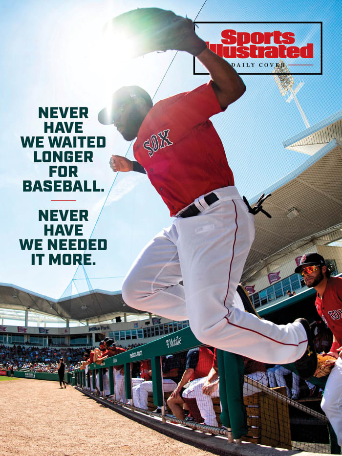 Red Sox player jumps out of the dugout
